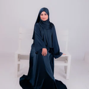 Elif Abaya – Elegant Navy Blue Satin Modest Dress