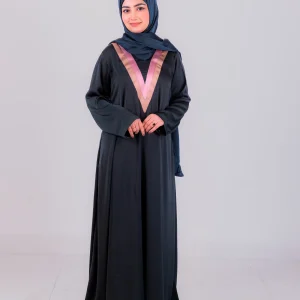 Velin Abaya – Elegant Dark Green Abaya with Satin V-Neck Design
